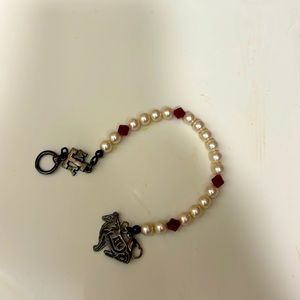 Texas A&M maroon & white beaded bracelet with ATM and Reveille charms